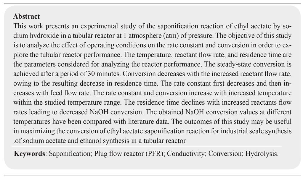 Experimental Study of the Influence of Process Conditions on Tubular Reactor Performance M.K. Al Mesfer, Al Mesfer M.K. Chemical Engg. Deptt., College of Engineering, King Khalid University, P.O.