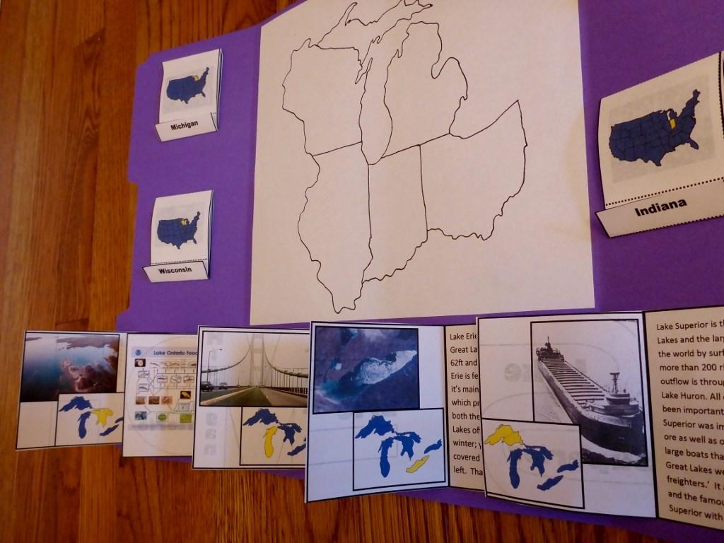 (the order really doesn t matter) Fold the Great Lakes Features along the solid lines and glue into the middle section.