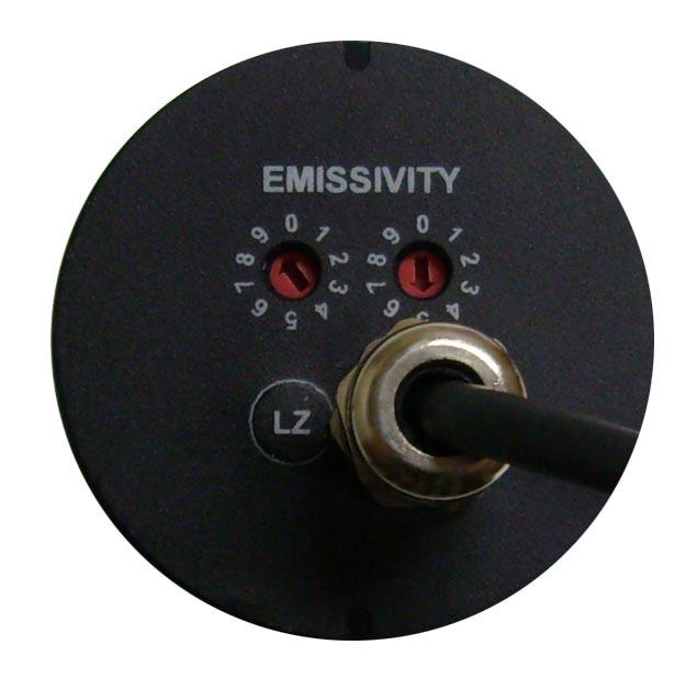 6. Emissivity adjustment and Laser on/off Emissivity Adjustment Laser Switch [ Emissivity Adjustment ] Please rotate the emissivity adjust dial on the back side of sensor to change the emissivity.