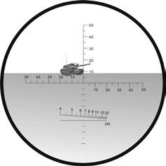 The 10x42 reticle has horizontal scale and vertical scale (see Figure 9). Vertical and horizontal lines on the reticule is in mils as unit. Reticle uses measurements down to.
