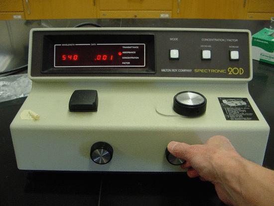 Figure 2: A single wavelenth spectrophotometer You need a spectrometer to produce a variety of wavelengths because different compounds absorb best at different wavelengths.