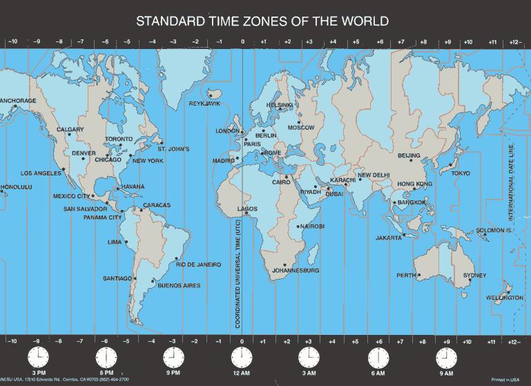 As a practical matter, we do not keep local time this way, or else people on the east side of town would have a different solar time than those on the west. So we divide the world into Time Zones.