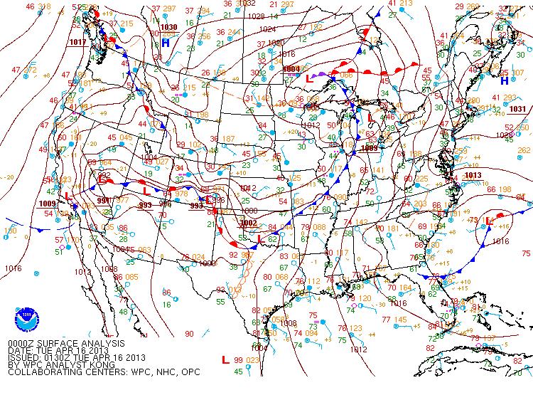 By 00Z on 16 th, cold front starts
