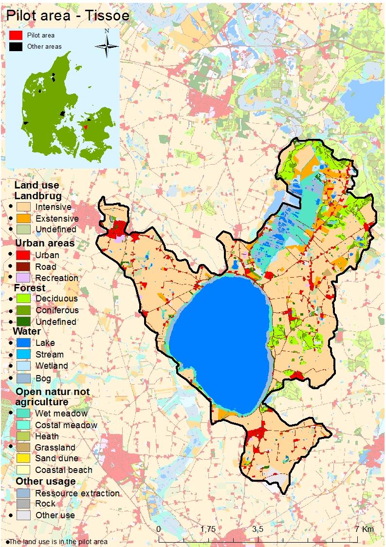 2.1. Land use Despite the large nature area outside agriculture in the Tissoe area (43 %) the primary land use is agriculture (47.7 %) of which 41.9 % is intensive (map and table).