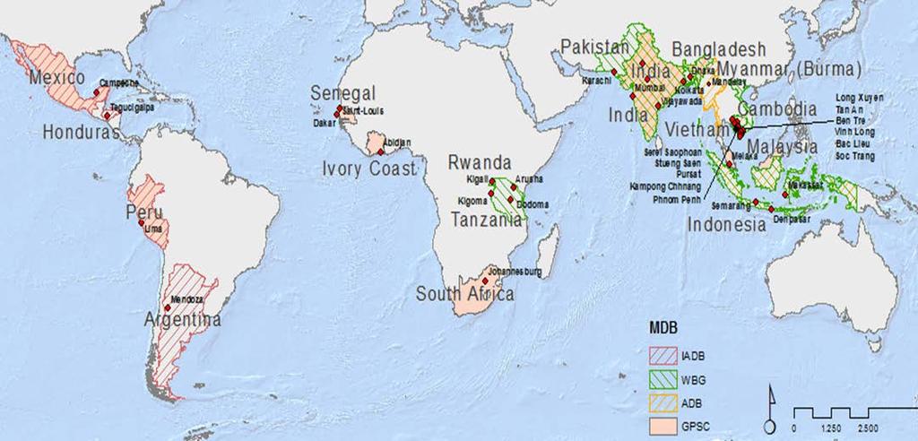 EO4SD-Urban: Geographic Spread IADB WBG ADB GEF GPSC Approx 40 cities distributed globally Including