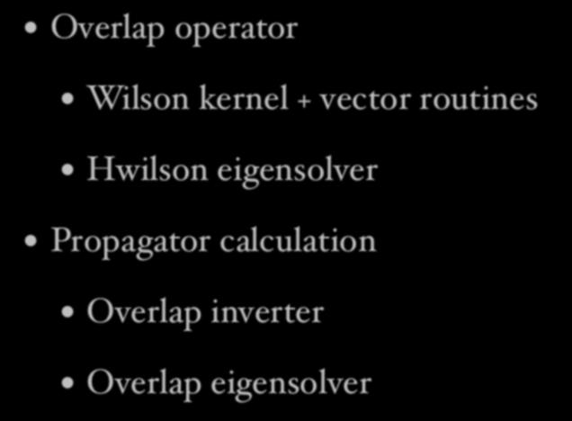 Requirements Overlap operator Wilson kernel + vector routines Hwilson