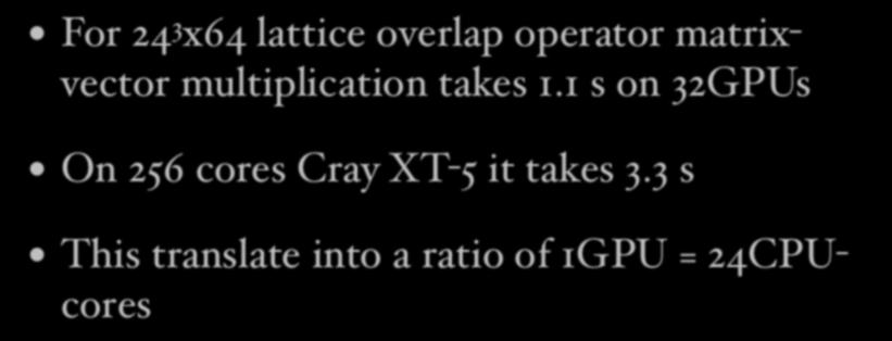 Overlap performance For 24 3 x64 lattice overlap operator matrixvector multiplication takes 1.