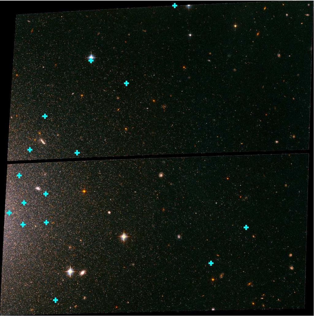 20 Fig. 11. A color image of our DEEP outer field. Cyan crosses mark the locations of objects that fall on the upper main sequence in our CMDs.