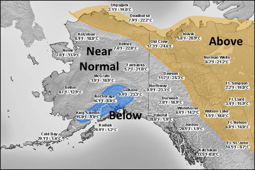 Climate Temperature SUMMARY Alaska s North Slope, northeastern British Columbia and the whole Mackenzie Delta experienced significantly higher than normal temperatures this winter.