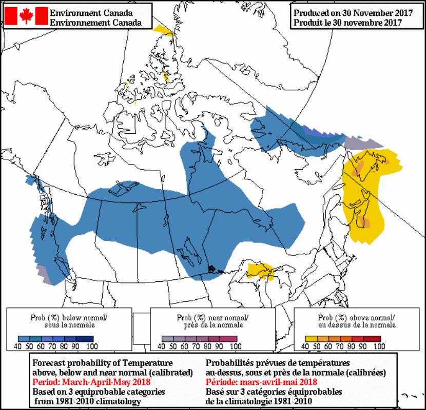 . Figure 2: Example of Canadian National Climate Products: Seasonal Temperature Forecast, spring 2018 These advances in climate models at regional scales means that decision-makers are starting to