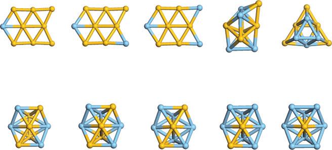 In the most stable structure of Au 5 Ag 1, the four-coordinated Ag atom locates at the center of an edge, in agreement with that reported by Lee et al. [26] and Zhao and Zeng [28].