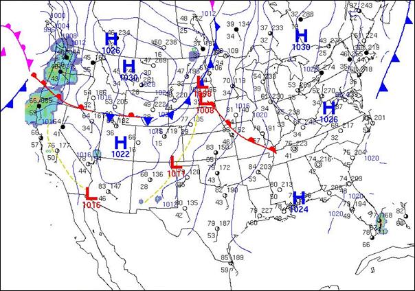 Surface Weather Maps L Symbol : Indicates an area of low air pressure (aka, pressure or pressure).