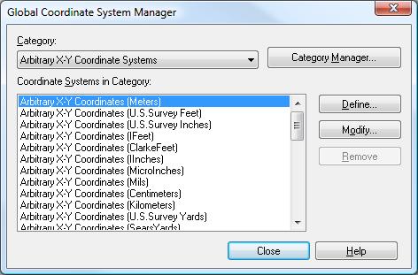 This will call up the Define Coordinate System dialog box seen below: Select "Category Manager.