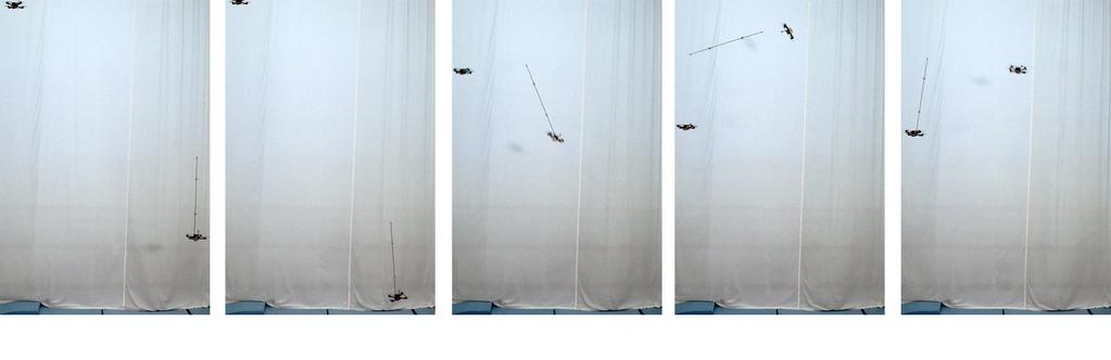 a) b) c) d) e) Fig. 8. Image sequence of a successful throw and catch attempt: a) The quadrocopters wait at their nominal starting position.