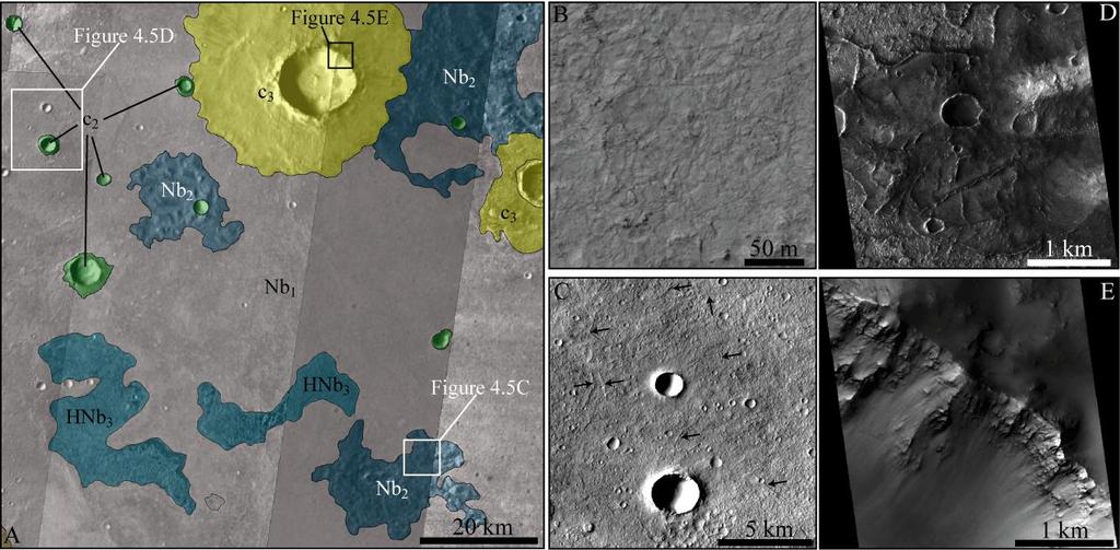 65 Figure 4.5: Portion of the map centered at 22.5ºS, 5.5ºW showing materials on the floor of Noachis basin.