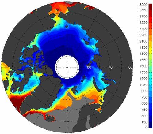 Figure 1. Map of mean total annual solar input averaged over 1979 2005 (units are in MJ m 2 ). in the Arctic [Liu et al., 2005; Serreze et al., 2007b]. In particular, Liu et al.