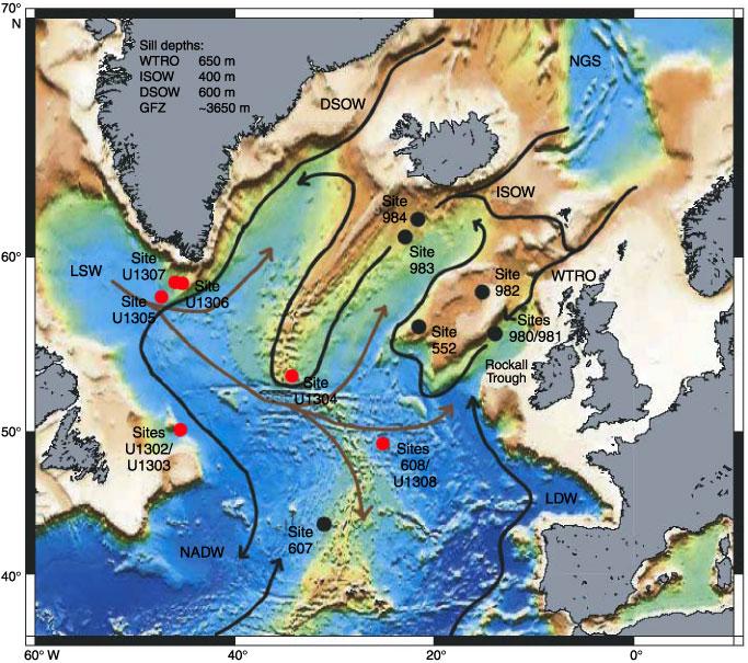 Denmark Strait Overflow Dickson et al, refs Denmark Strait ~ 650m deep Iceland Scotland Ridge ~ 400-650m deep i.e. Deep water from the Arctic and the GIN Seas doesn t get out!