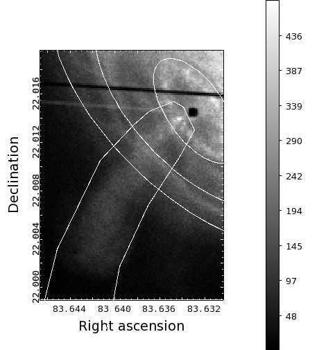 Figure 5. Left: Chandra image of the same region as at Fig.4 Right: Image in the filter F637N aimed to see Crab filaments emitting in S II line λ6731 Veron-Cetty and Woltjer in early 90th.