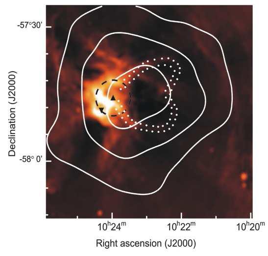 The region of Westerlund 2 An extended TeV source, HESS J1023-575, was detected (Aharonian, F., et al.