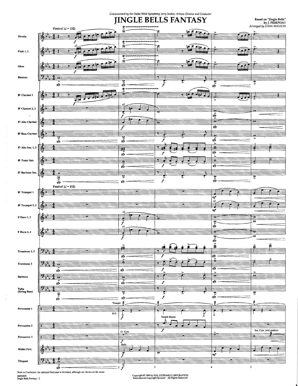 Festive! (J -132) Commissioned by the Dallas Wind Symphony; Jerry fimkin, rtistic Director and Conductor JINGLE BELLS FNTSY Based on "Jingle Bells" byj.
