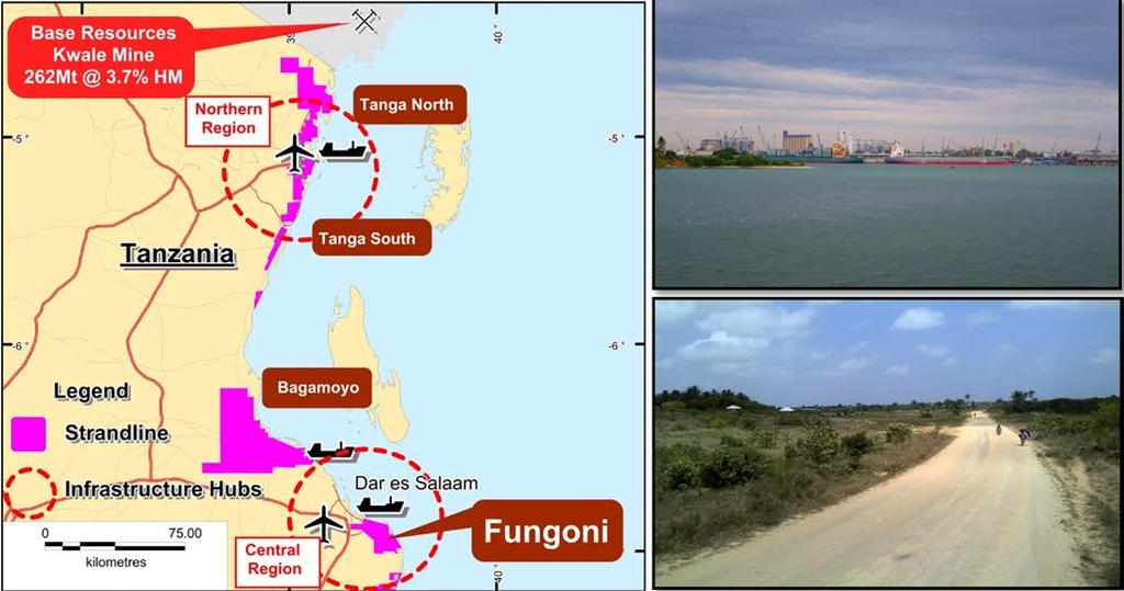 FUNGONI PROJECT (100% Strandline) During the March quarter, TZ Minerals International (TZMI) completed a Scoping Study 2 for Strandline on the zircon-rich Fungoni Mineral Resource, located 35km