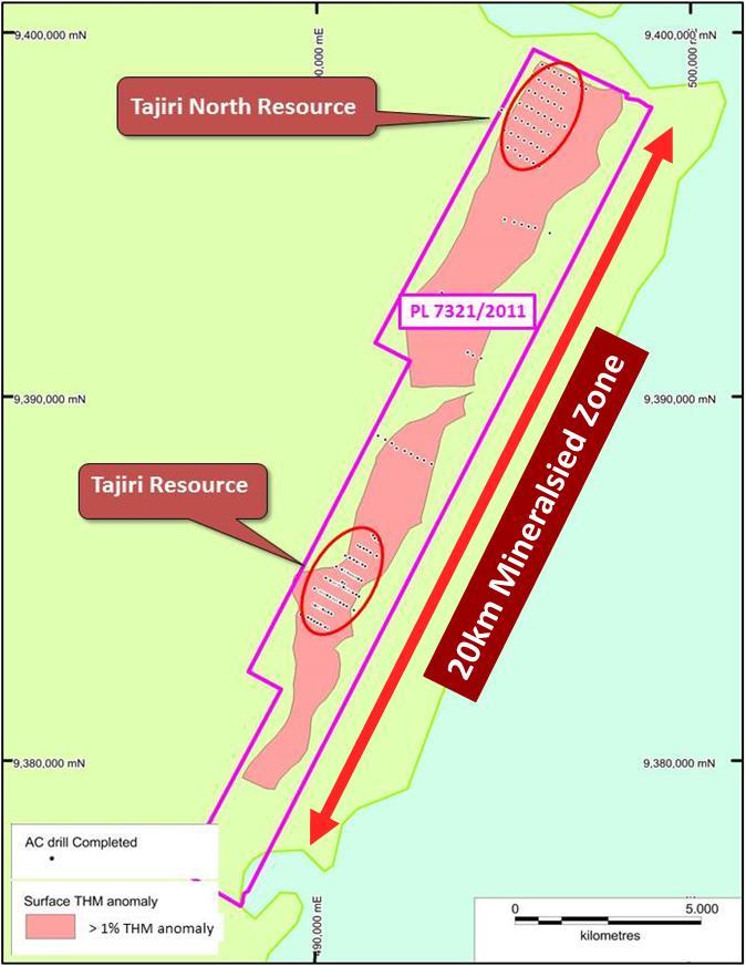 Mineral Resource Estimate 4 Following the announcement of the drilling results on the 9 th of February, Strandline announced the maiden Mineral Resource Estimate for the Tajiri zone at the Tanga