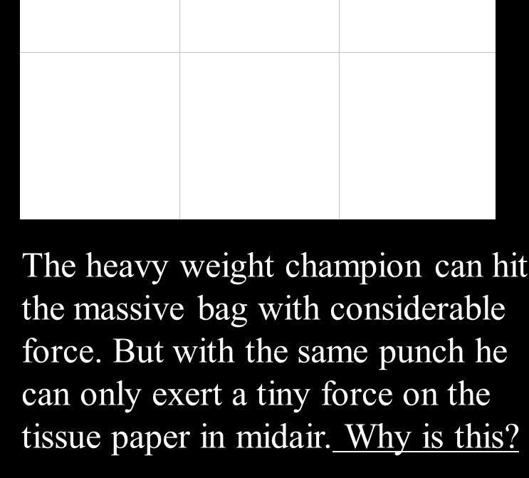 In fact, his best punch couldn't even come close. Why is this? The tissue has insufficient inertia for a 50-pound interaction with the champ's fist.