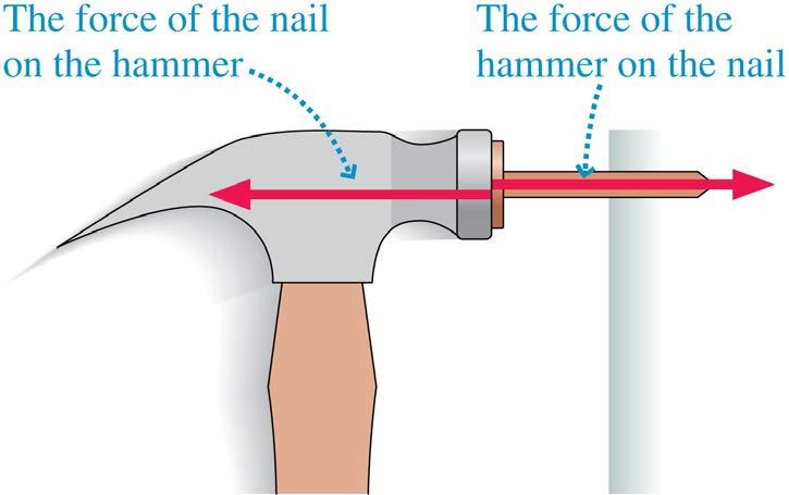 Interacting Objects When a hammer hits a nail, it exerts a forward force on the nail. At the same time, the nail exerts a backward force on the hammer.