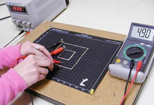A7. The multimeter will measure the potential difference between the point probed on the paper and the negative terminal of the power supply (which is also the potential of the negative silver ink
