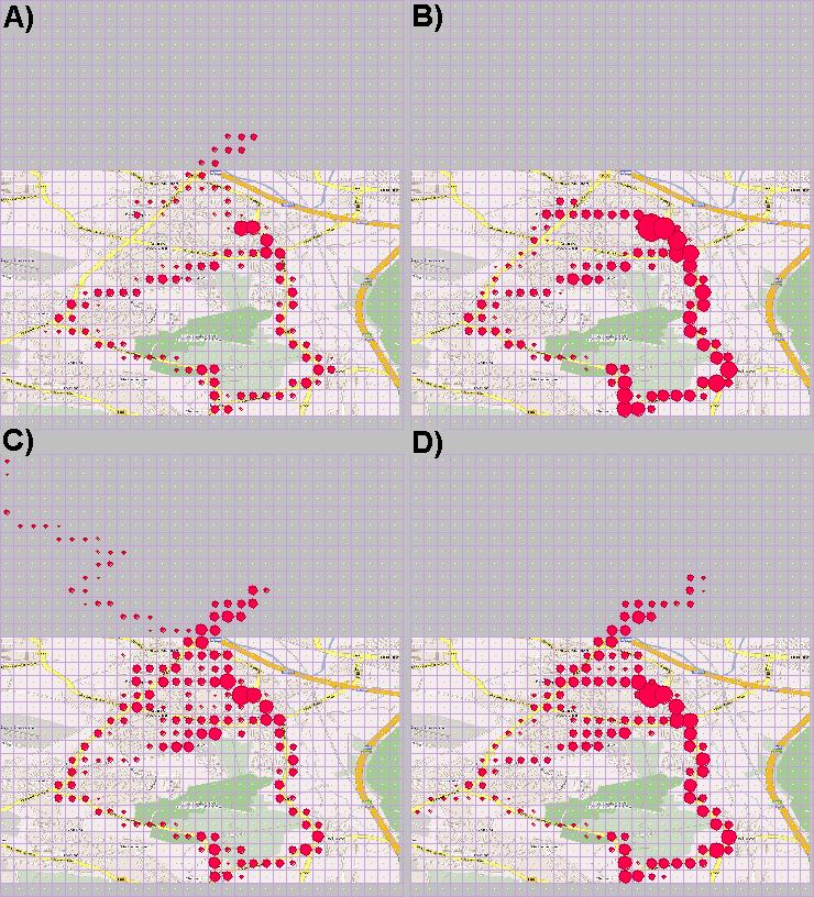 Figure 5. Car tracking data have been aggregated spatially by cells of a regular grid and temporally by user-specified time intervals (e.g. intervals of equal length).