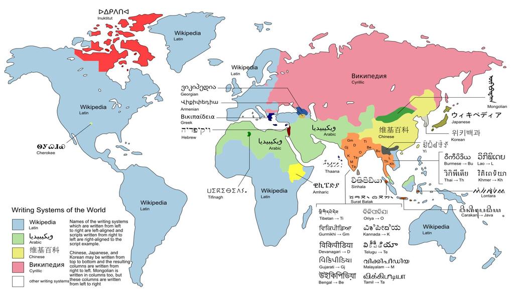 World Map of the Different Writing Systems Map by