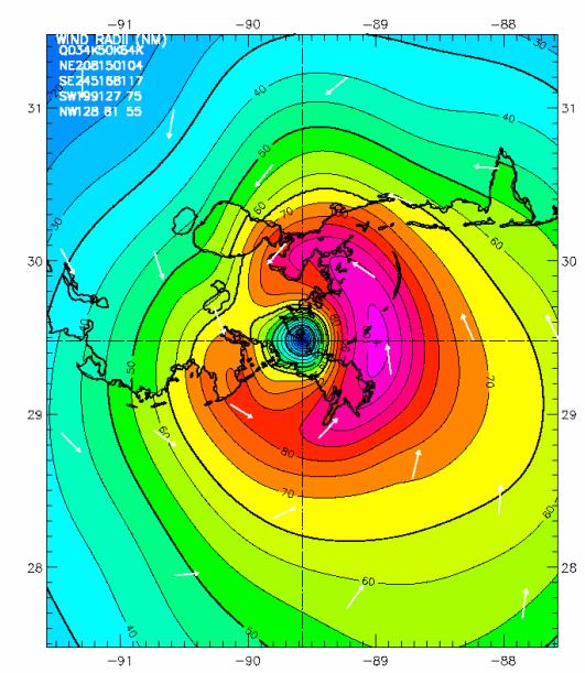 Wind and Atmospheric Pressure Fields Primary input to Wave and Storm Surge Modeling Wind fields are blend of measurements and modeling NOAA HRD H*Wind snapshots Blended to NCEP model