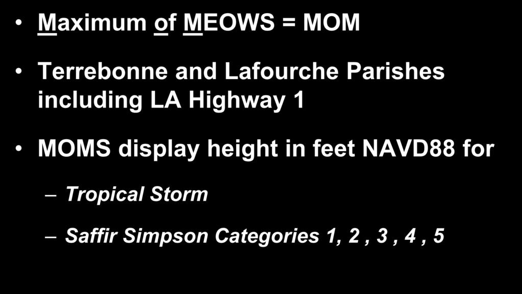 MOMS display height in feet NAVD88 for