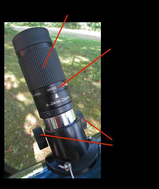 Using the Zoom Eyepiece Focal length is the measure of how zoomed in your eyepiece is. The Loaner Scope eyepiece has a range of focal lengths, from 8 to 24 mm.