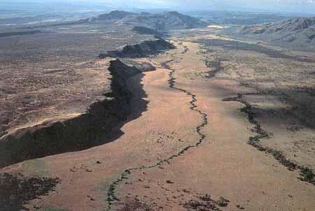 The rift is a narrow zone in which the African Plate is in the process of splitting into two new tectonic