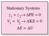 Energy Change of a System Most systems encountered in practice are stationary, that is, they do not involve any changes in their velocity or elevation during a process.