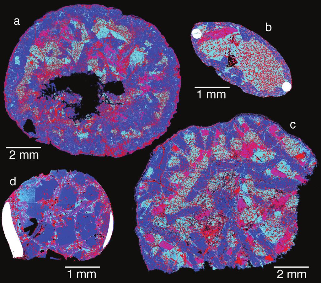 84 F. M. Richter et al. Fig. 1. False-color X-ray images of natural type B CAIs and laboratory-produced analogues emphasizing the distribution of melilite.