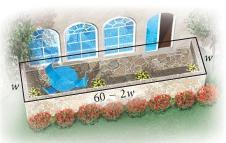 Eample A stone mason has enough stones to enclose a rectangular patio with 60 ft of stone wall. If the house forms one side of the rectangle, what is the maimum area that the mason can enclose?