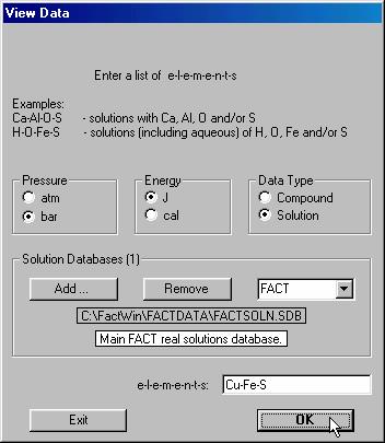 For example, the elements Cu, Fe and S Click on «OK» to scan the Main