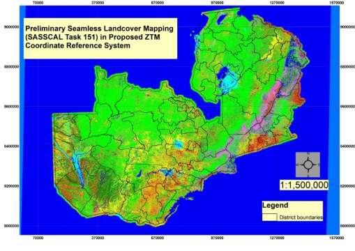 4.4.2 Sample map 2: Seamless Landcover mapping for Zambia Figure 4.8 shows preliminary Landcover mapping results based on 1990 Landsat image classification using ENVI image processing software.
