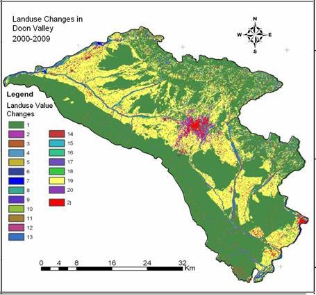 The multi temporal satellite datasets used in the current study yielded the following comparisons with respect to land use / land cover change.