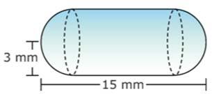 capsule like the one shown. The capsule has a radius of 3 millimeters (mm) and a length of 15 mm.