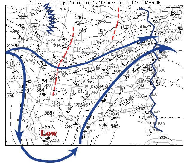 2. Surface Weather Map: Examine the attached surface weather map: (30 pts) Note the question marks at the center of three pressure systems and the boundary indicated by a solid bold line.