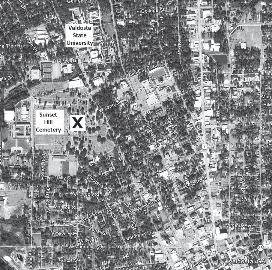 260 Early Georgia volume 41, number 2 Figure 2. Sunset Hill Cemetery in Valdosta, Georgia (Slave Memorial is marked with the X. Based upon an image from Google Earth).