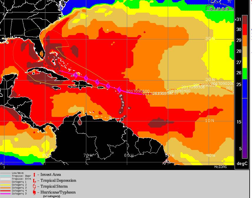 Sea Surface Temperatures Near Irma >87.8 F 86 F 84.2 F 82.4 F 80.