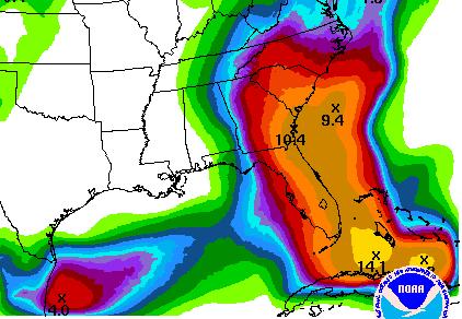 7 Day Cumulative Rainfall Forecast (does not account for higher totals) Irma has the potential to bring 10-15 of