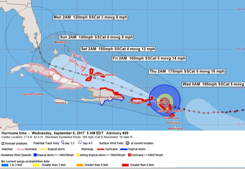 Forecast cone + projected wind swath through 3 days.