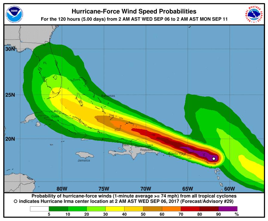 Ft. Myers 21% Palm Beach 22% Chances for hurricane force winds have increased to a 1 in 4 chance or greater for