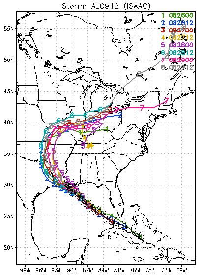 Sequence of 5-day 00 and 12 UTC cycle Isaac