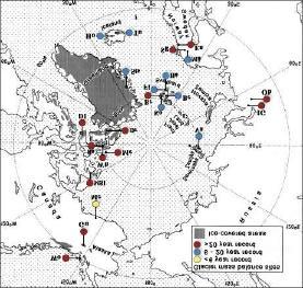 5.4 GLACIERS AND ICE SHEETS Fig. 5.4.1. Map of the Arctic showing the location of the glaciers where mass balance data are available.